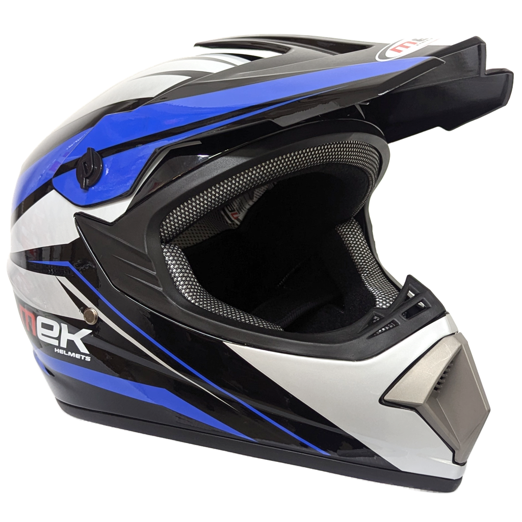 Cross Helmet Glossy Black Decal Blue