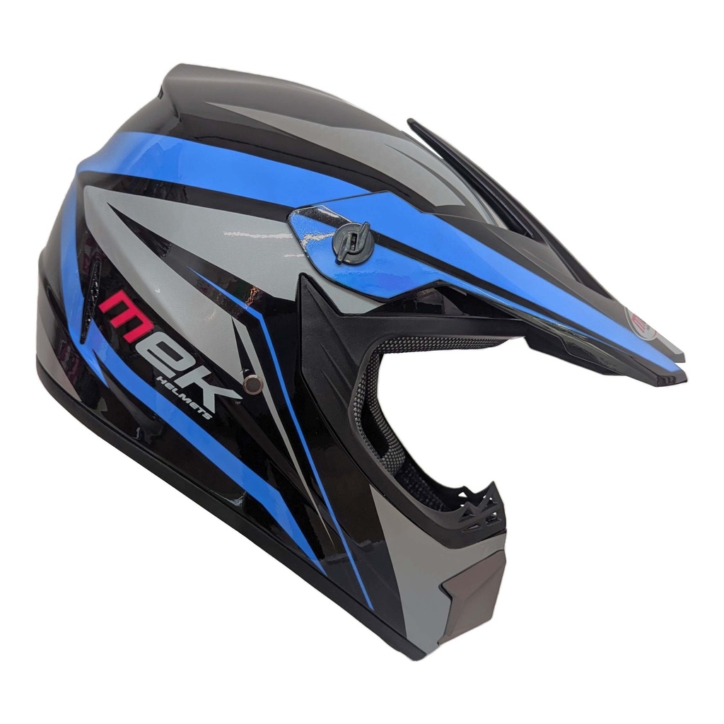 Cross Helmet Glossy Black Decal Blue