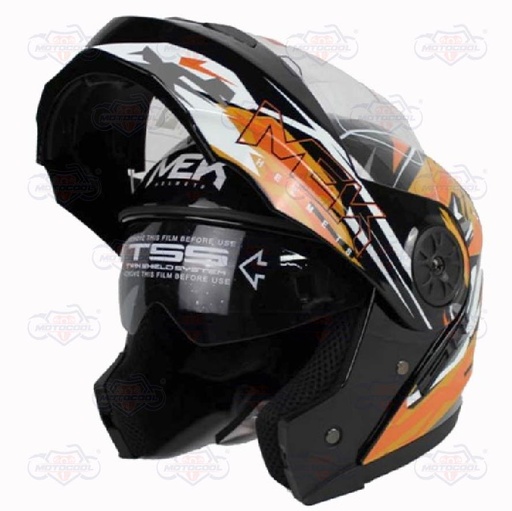 [7.45E+12] Casco MEK MK759 ABATIBLE  LIGHTNING NEGRO/ANARANJADO Brillante